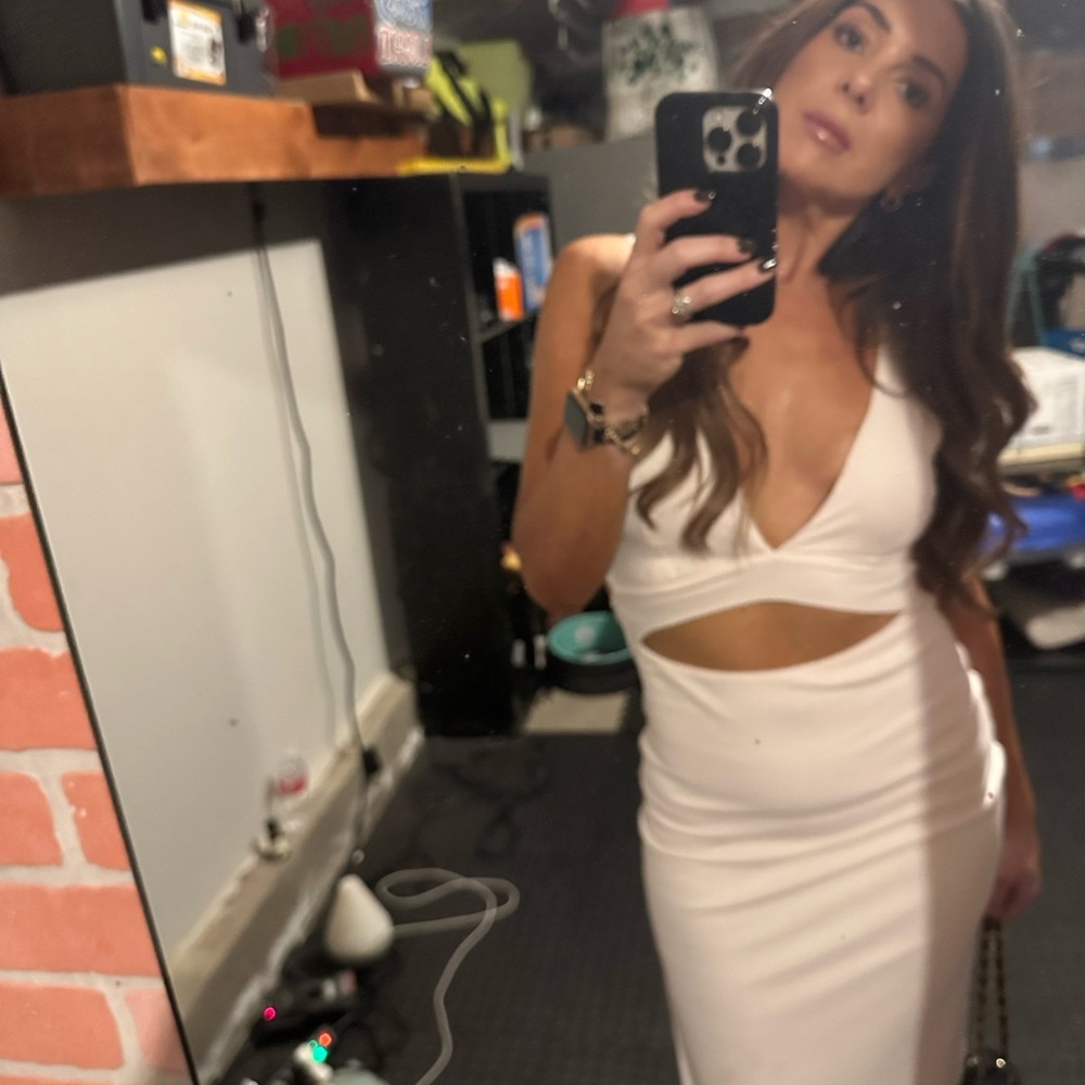 Lulu's White and Blue Midi Dress